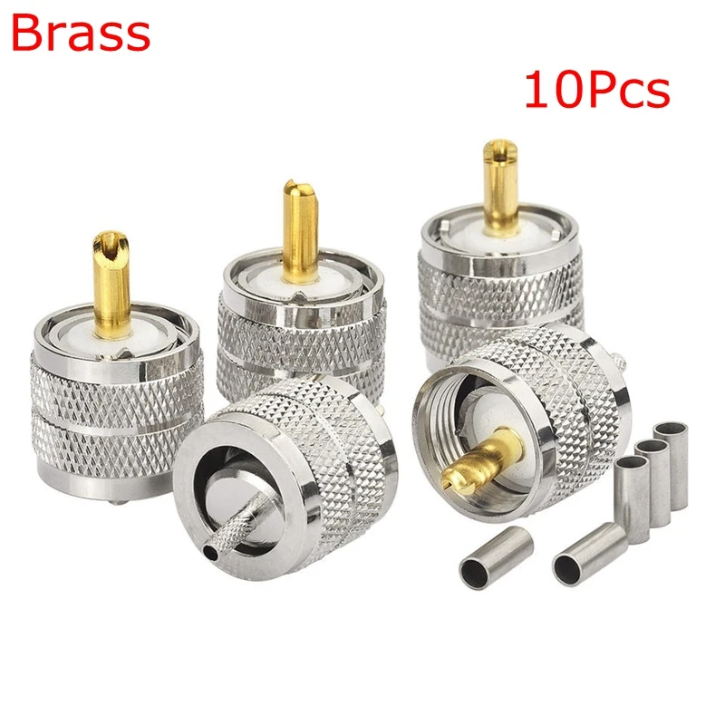 

10Pcs PL259 UHF Male SL16 RG316 Plug Connector UHF Male Crimp for RG174 RG179 RG316 RG188 Coax Cable Brass Nickel Plated