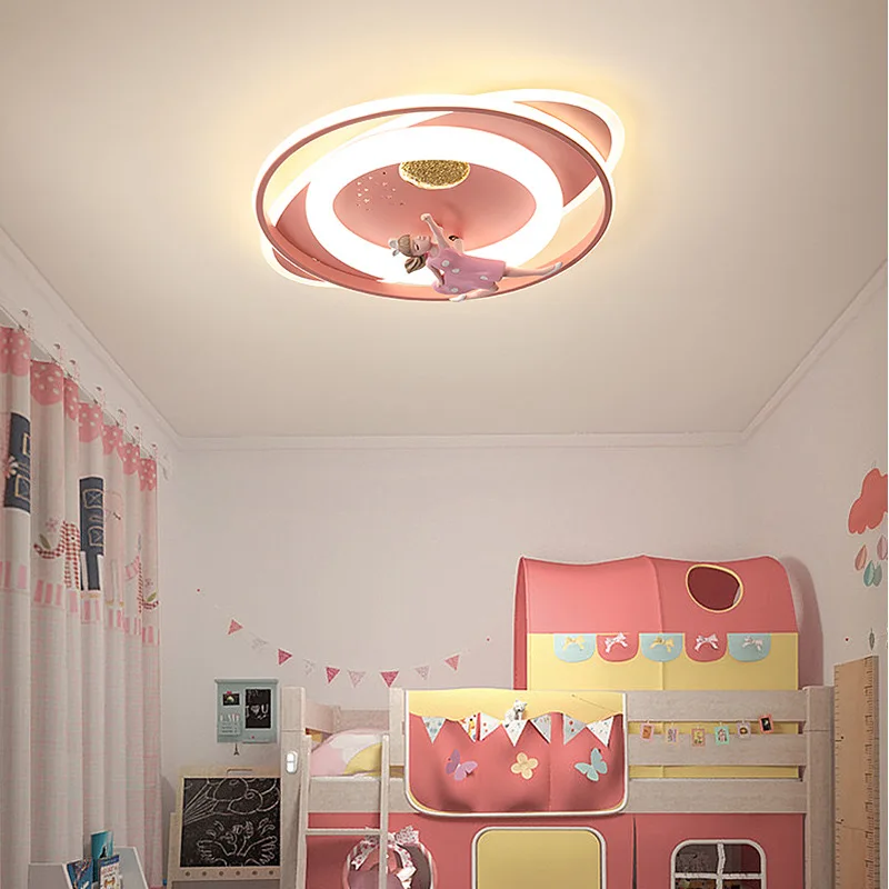 Astronaut Ceiling Lights Kids Room Boys Girls Bedroom Lamp Dimming Princess Spaceman Rocket Rabbit Children\'s Indoor Lighting