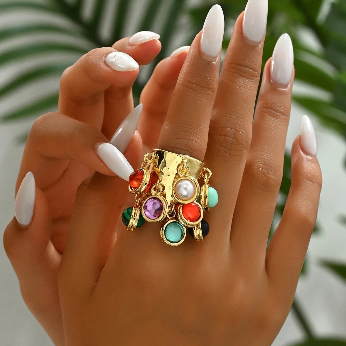 Летнее женское регулируемое кольцо, индивидуальное, инкрустированное разноцветными драгоценными камнями
