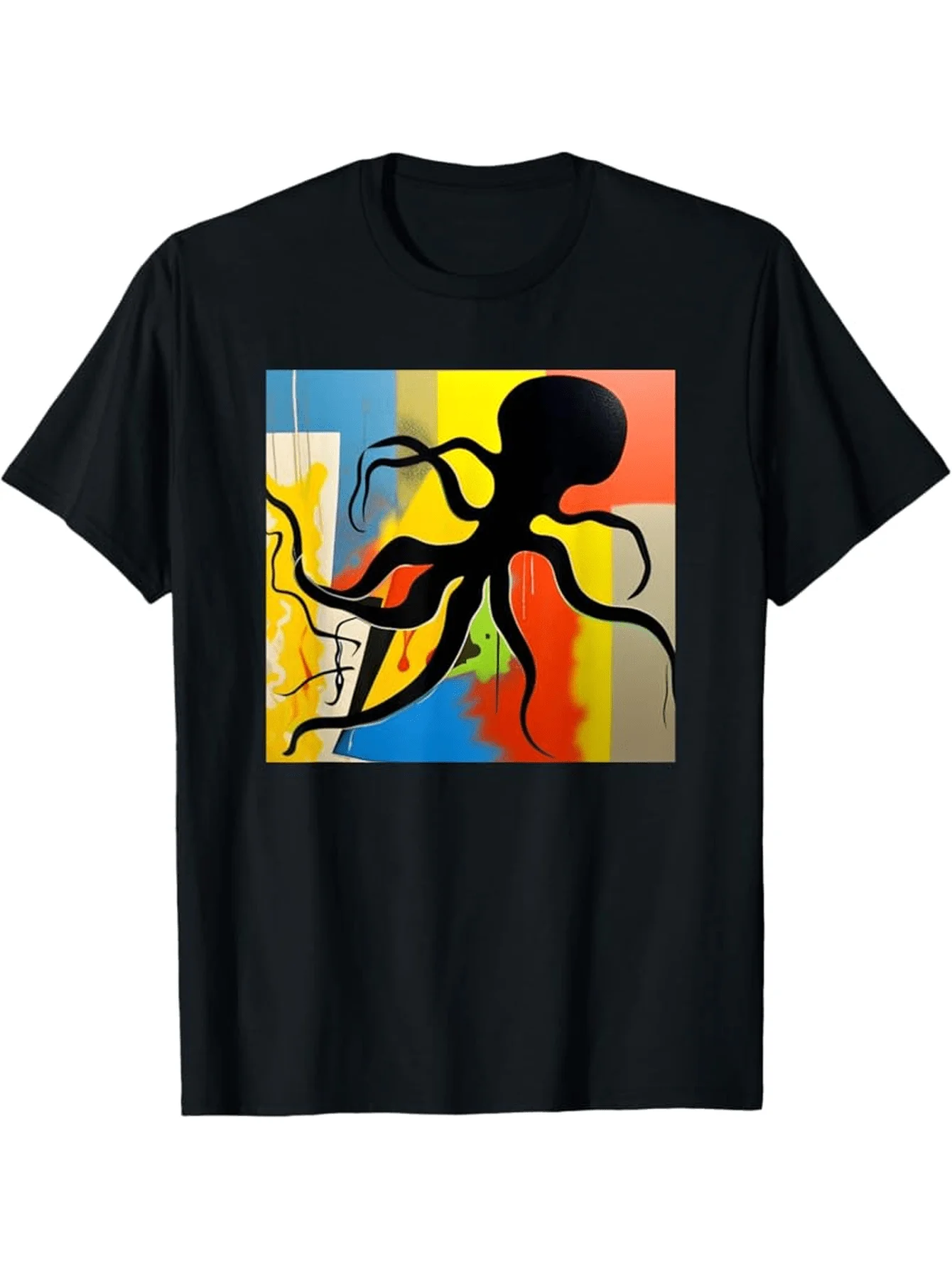 عشاق الأخطبوط الأبيض تي شيرت مخالب الحبار الملونة مع الأخطبوط الأسود طباعة قصيرة الأكمام عادية طاقم الرقبة تي شيرت البحرية