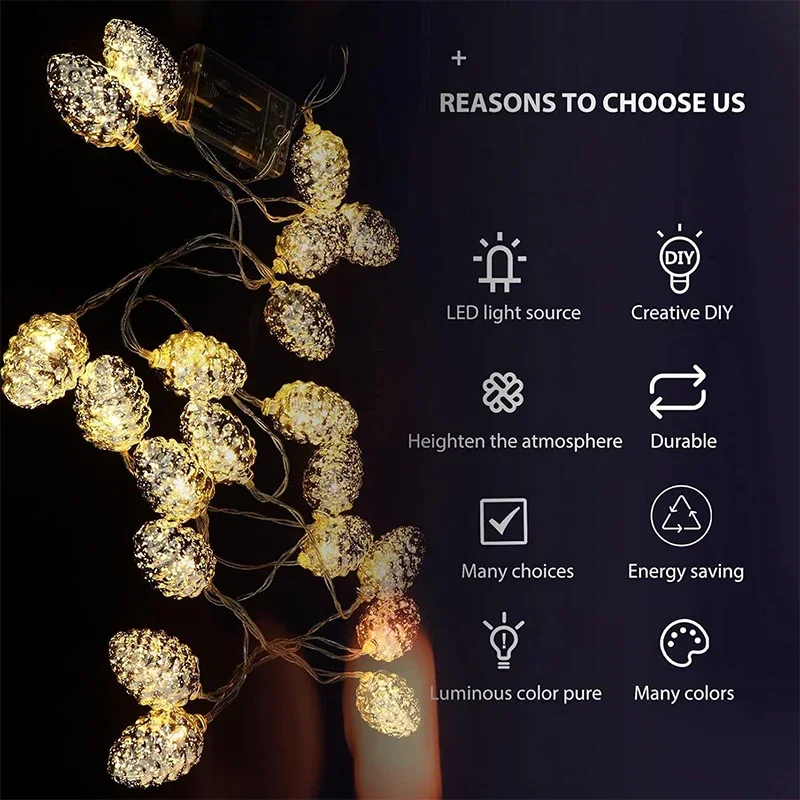 2 متر/3 متر LED الصنوبر المخروط سلسلة أضواء شجرة عيد الميلاد حلي معلقة عيد ميلاد سعيد الجنية أضواء ديكور المنزل 2025 السنة الجديدة #5