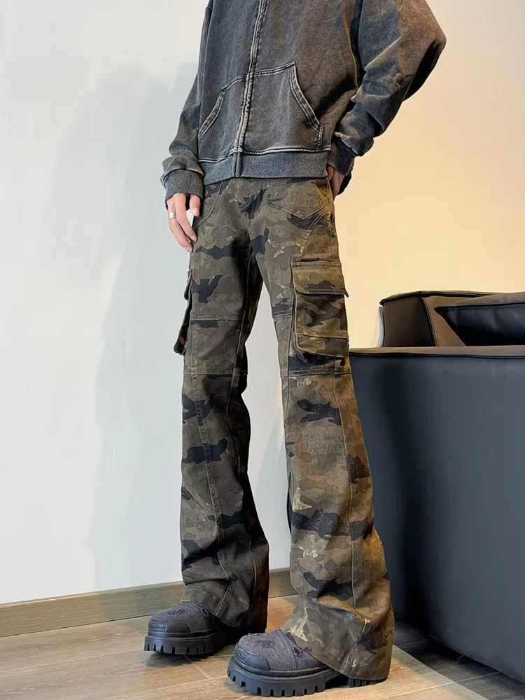 

2024 Cyber Y2K Streetwear Camouflage Slim Flare Jeans Pants For Men Designer Clothes Harajuku Hip Hop Cotton Women Long Trousers