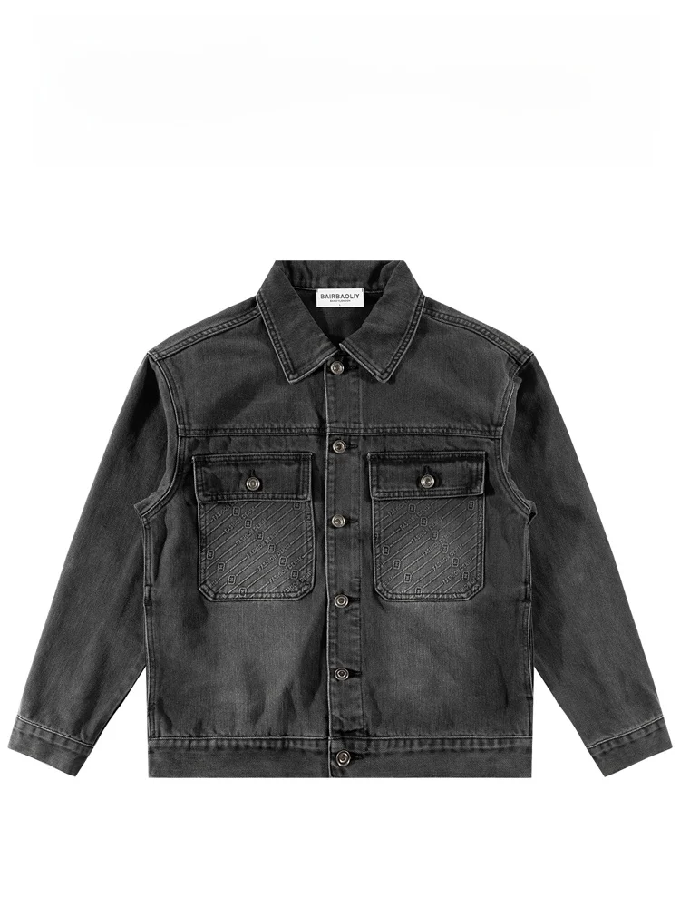 

Мужская повседневная винтажная джинсовая куртка BAIRBAOLIY: осенне-зимняя модель с отложным воротником, универсальная, легкая, из смесового хлопка и полиэстера