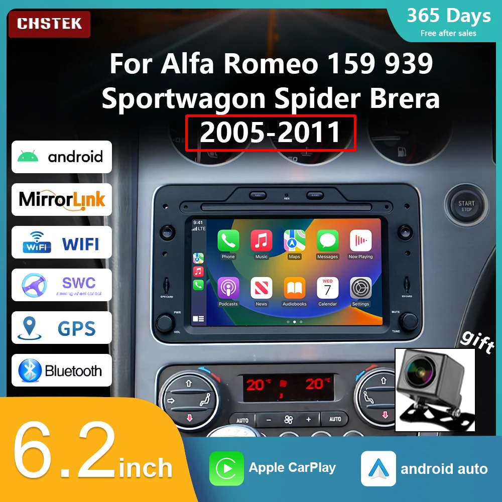 CHSTEK Android 13 Car Radio Player for Alfa Romeo 159 Spider 939E Brera 939D CarPlay GPS Multimedia Navigation Qualcomm DSP 4G