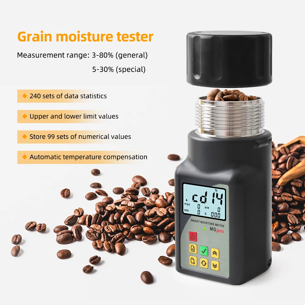 Yieryi Smart Coffee Cocoa Bean Moisture Meter MG-Pro Grain Moisture Tester Monitor Professional Seed Moisture Data Logger 3-80%