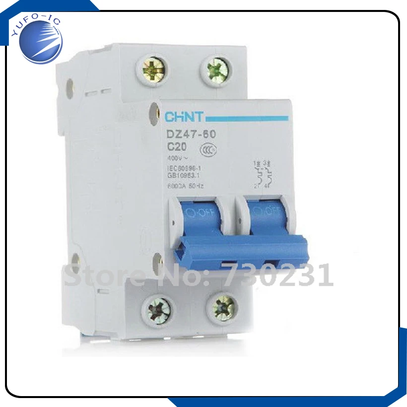 Free Shipping DZ47-60 C20 400V 2P 20A Rated Current Miniature Circuit Breaker Switch hym integrated circuits