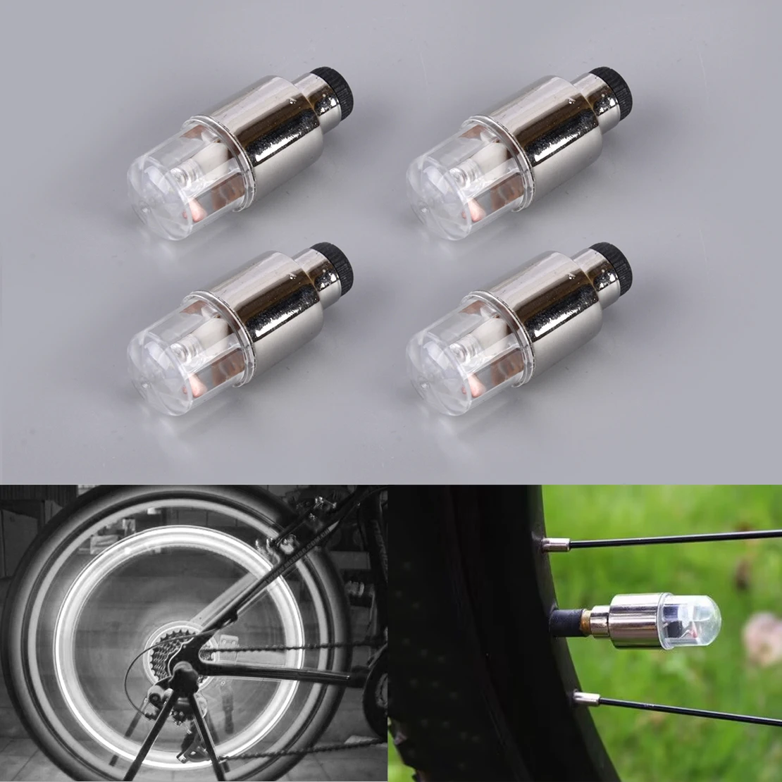 4pcs White Car Motorcycle Bicycle Wheel Tire Tyre Air Valve Stem Light Cap Cover Accessories Universal