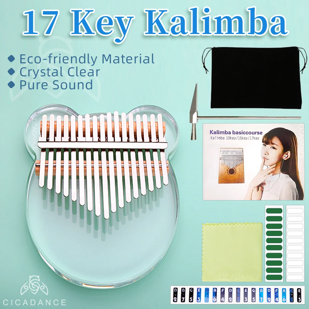 

Acrylic Kalimba 17 Key Crystal Thumb Piano Transparent Calimba Keyboard Musical Instruments With Accessories Christmas Gifts