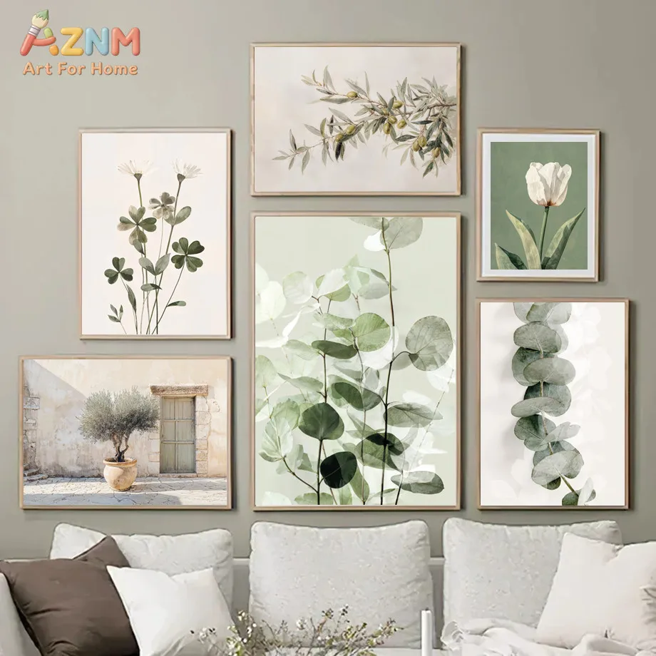 Looking at the image you provided, it features a gallery wall arrangement with a cohesive aesthetic. The pieces include botanica
