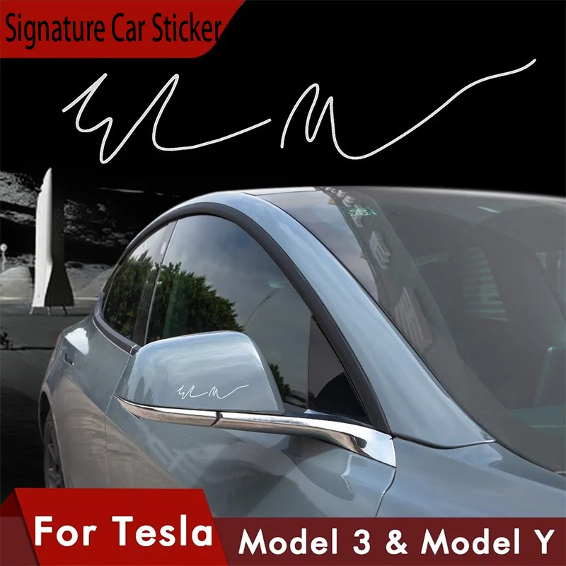 2021 Elon Musk Signature Car Sticker For Tesla Model S 3 X Y Accessories Creative Auto Stickers Model3 Automobile Decals