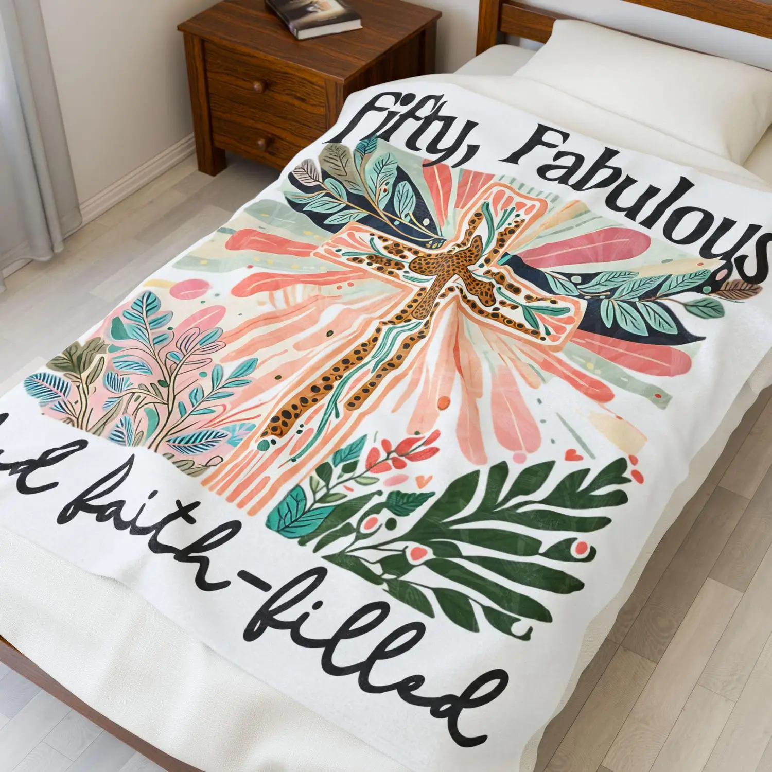 [Flannel Blanket] Fifty Years Old, Full of Wonder and Faith, Plush Blanket for 50Th Birthday Celebration, Milestone Warm Gift, Christian Decoration