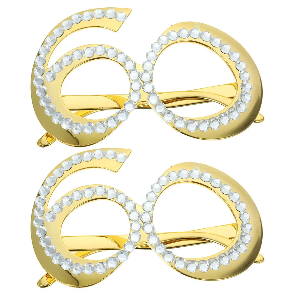 

2Pcs Rhinestone Birthday Glasses Number Eyewear Party Photo Booth Props 60th Birthday Decorative Accessories Rhinestone Eyewear