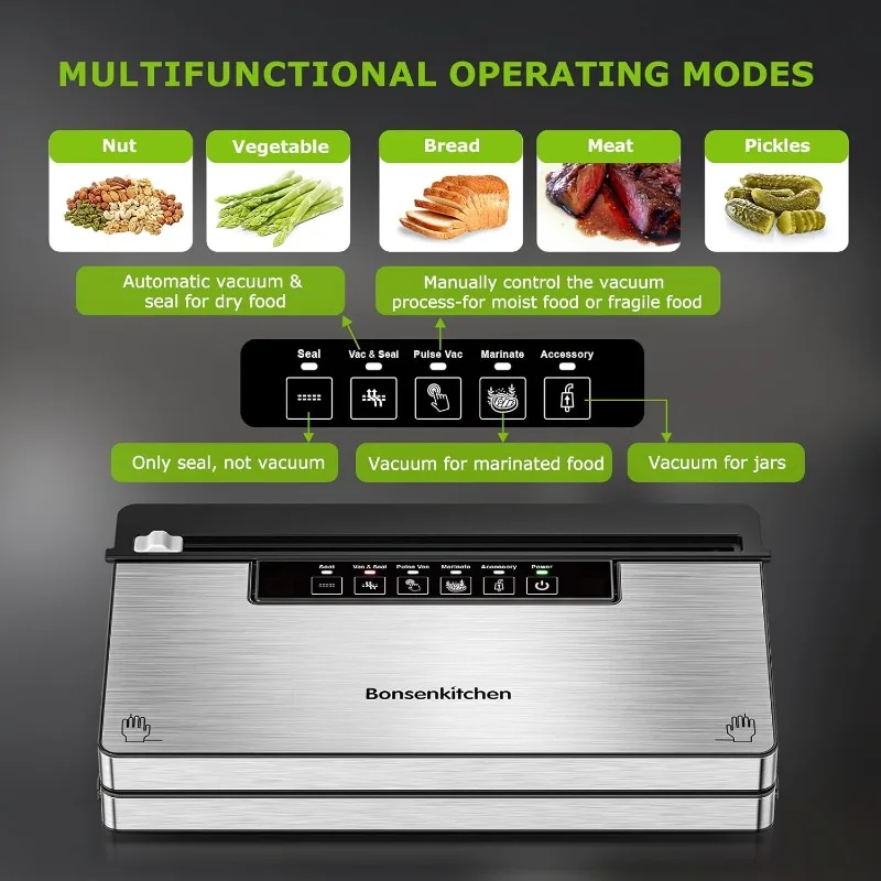 Vacuum Sealer Machine, Powerful Food Sealer with 5 Modes, Built-in Cutter & Bag Storage,Globefish Technology