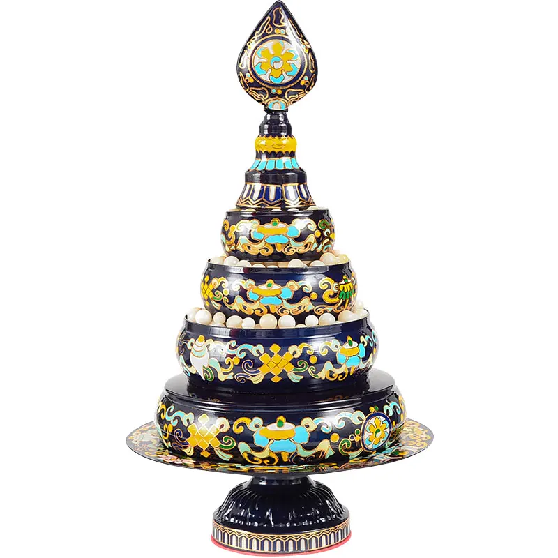 Tibetan Style Alloy Colored Drawing Cloisonne Mandala  Eight Auspicious Symbols Offering Plate Desk Ornament Temple Worship