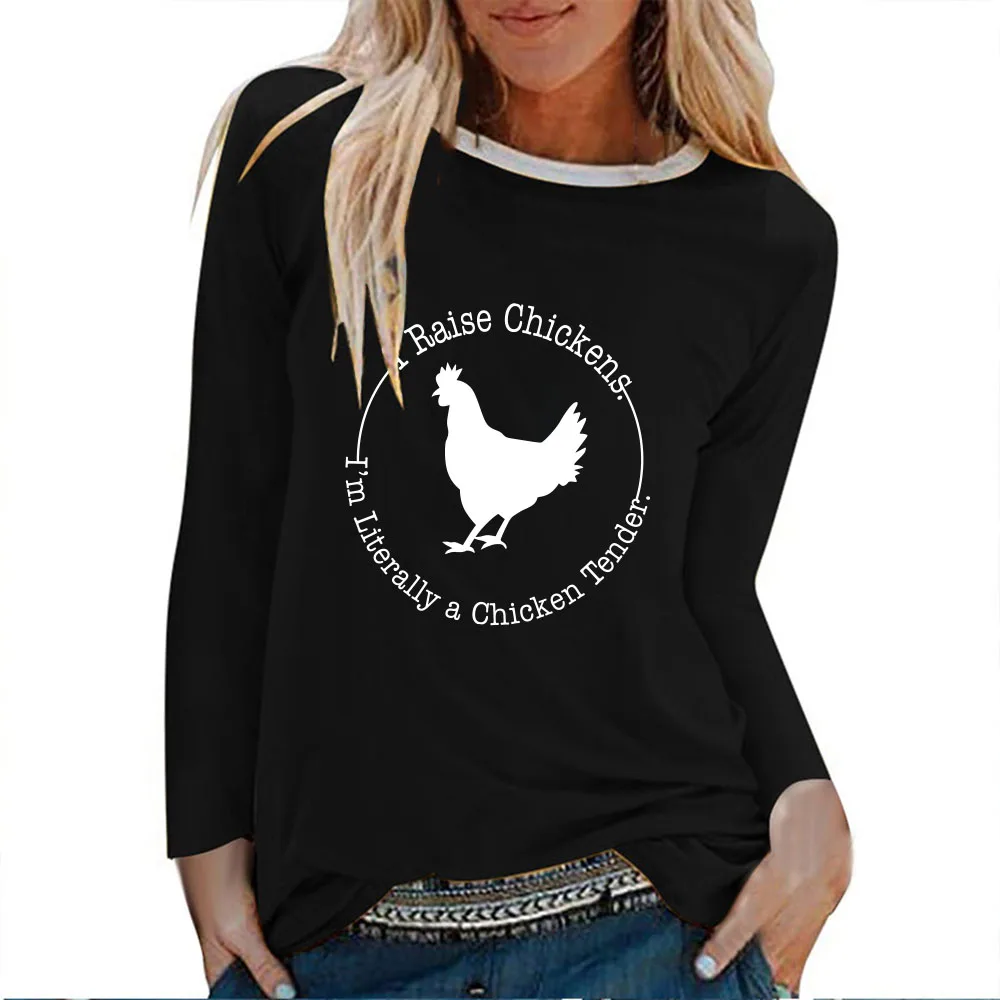 Seeyoushy I Baise Chickens I'm M Literally A Chicken Tender Hen Print Trend Women's Long Sleeve T-shirt Y2K Fashion Ladies Top