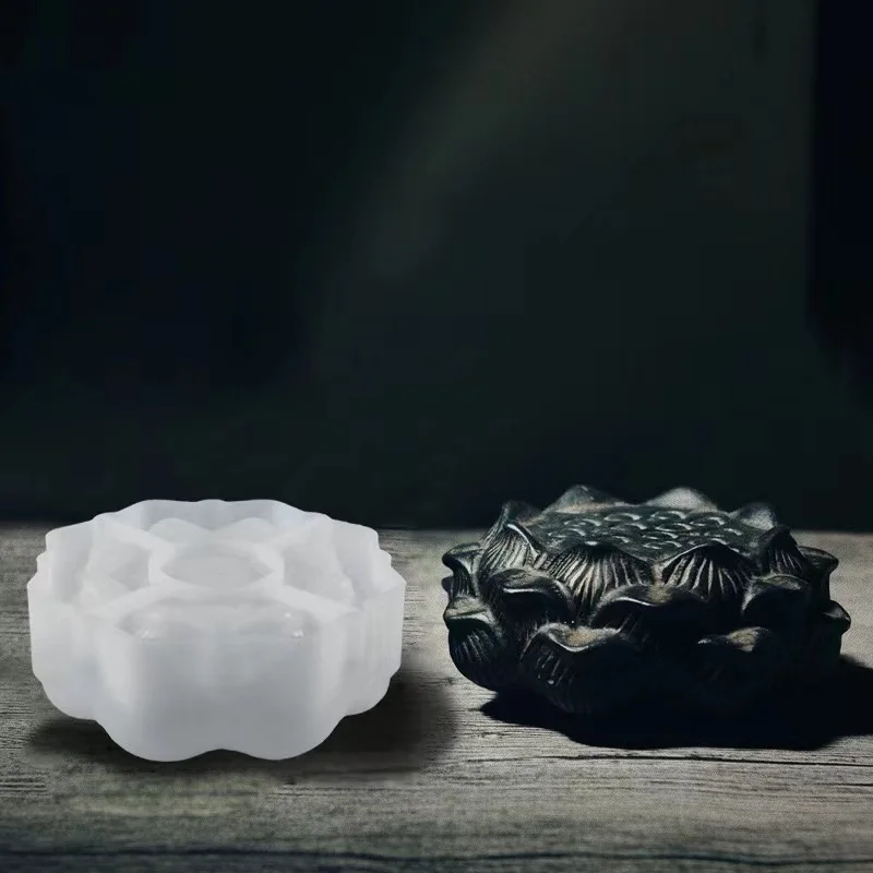 Lotus Shape Incense Line Silicone Mold, Aromatherapy Plaster Candle Mold, Cement Table Interior Decoration, Tea Set