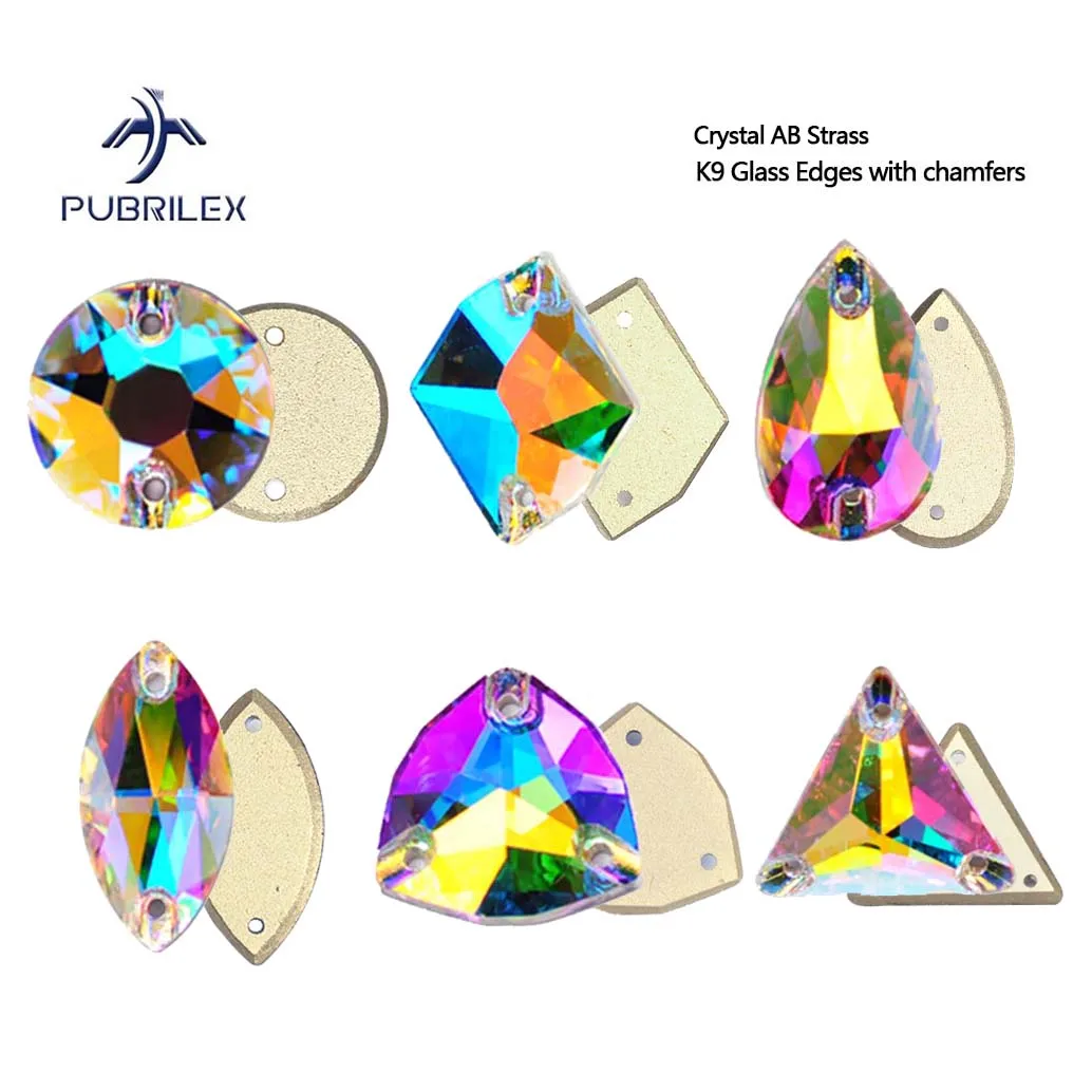 PUBRILEX Sew On AB Rhinestone All Shapes Flatback Glass Crystals for Clothing Wedding Dresses All For Decoration DIY
