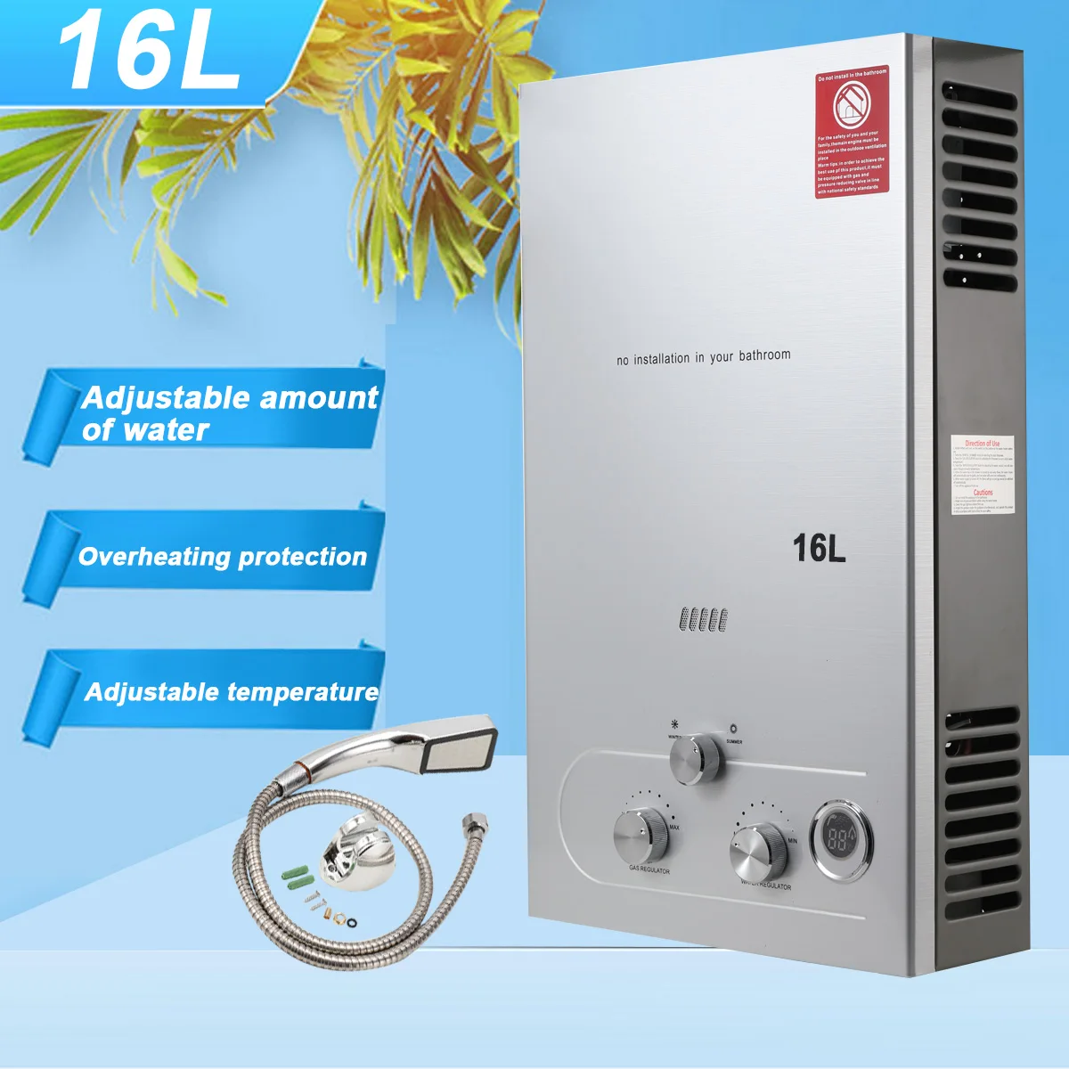 หม้อต้มเครื่องทำน้ำอุ่นเครื่องทำน้ำอุ่นโพรเพนเครื่องทำน้ำอุ่นแก๊ส LPG 32kw สำหรับกลางแจ้งในบ้านการตั้งแคมป์