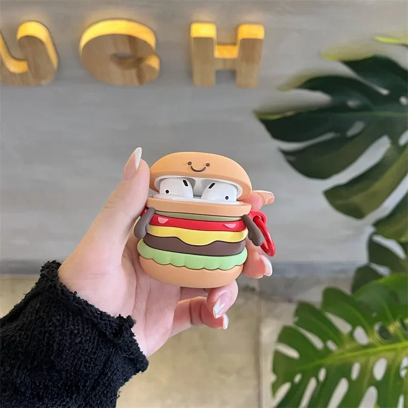 Funda de hamburguesa de dibujos animados para AirPods 4 Airpod 1 2 3 Pro Pro2 auriculares Bluetooth caja de carga funda protectora para auriculares