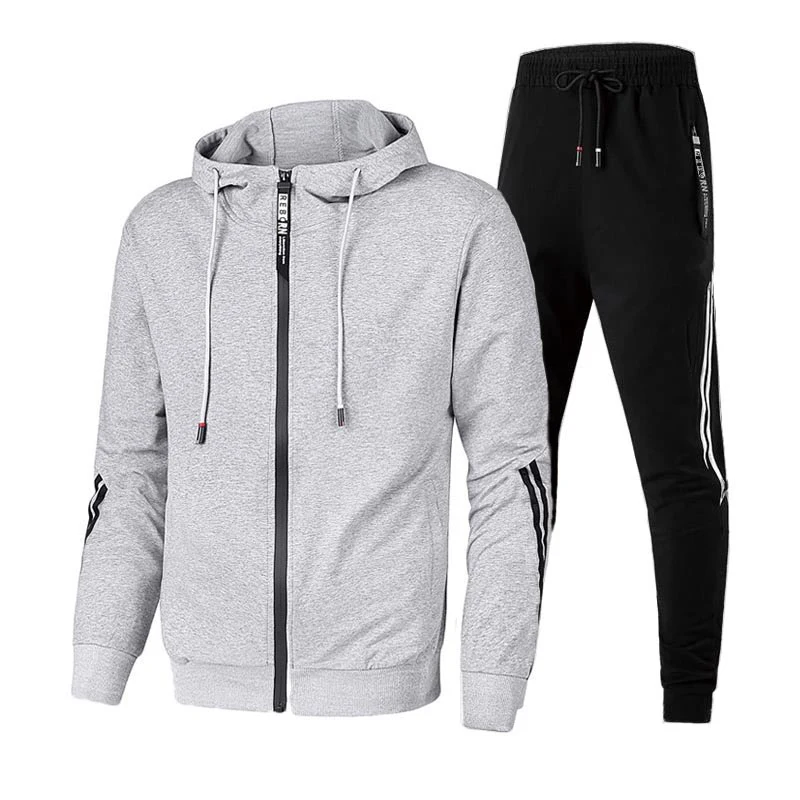 Autumn Mens Tracksuit Casual Hooded Sweatshirts+Slim Fit Sweatpants 2 Pieces Set Fitness Jogging Sports Zipper Jacket Clothing