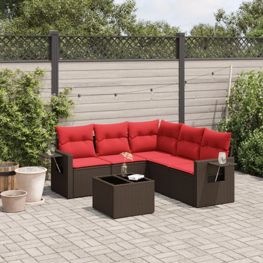 

6 Piece Patio Sofa Set with Cushions Brown Poly Rattan