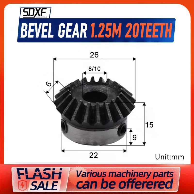 1.25M 20T Bevel Gear 8mm 10mm Inner Bore 45 Steel Bevel Pinion Gear
