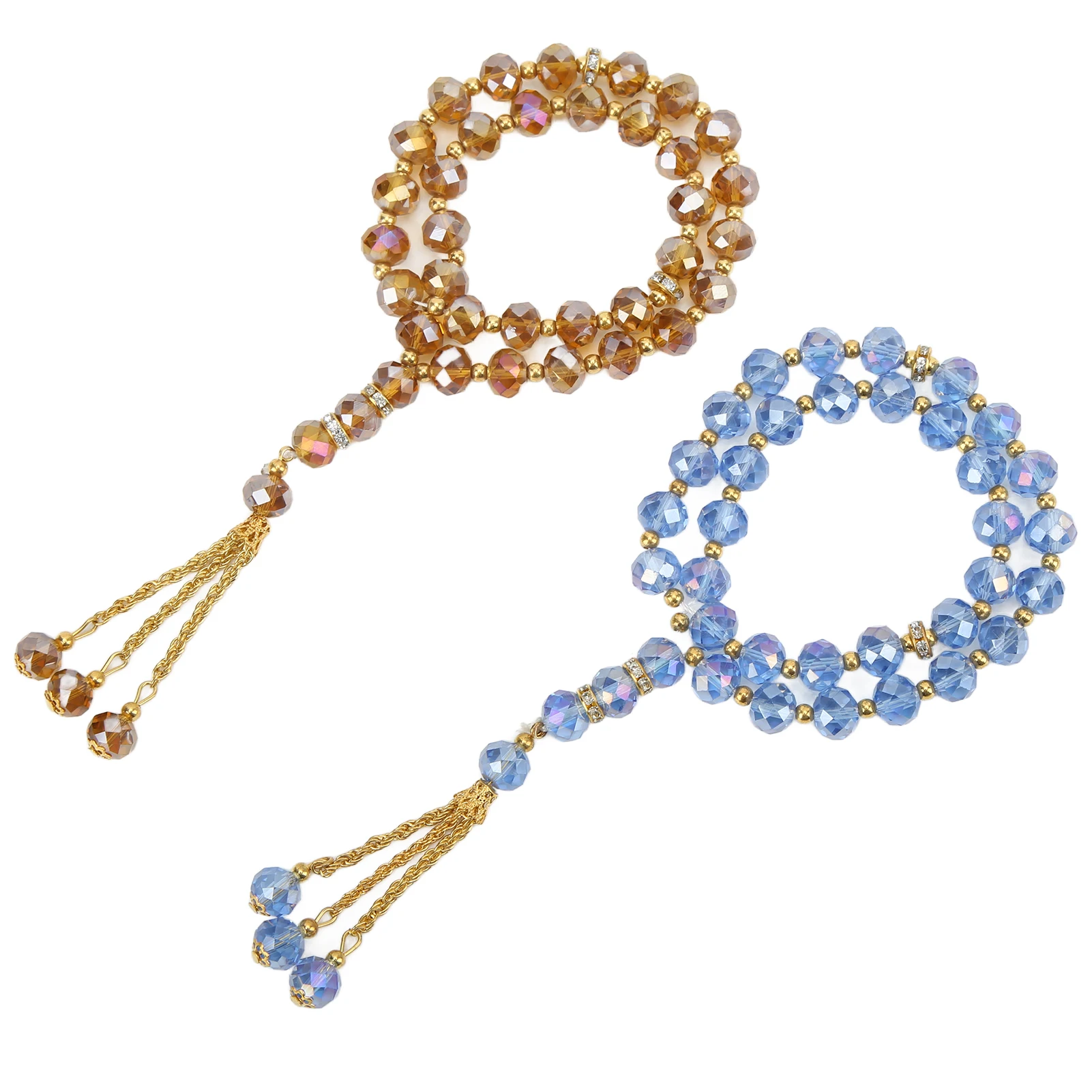 

2Pcs Prayer Beads Mini Blue Champagne Color 33 Bead Muslim Tasbih With Sapcer Beads For Daily Decoration Gift