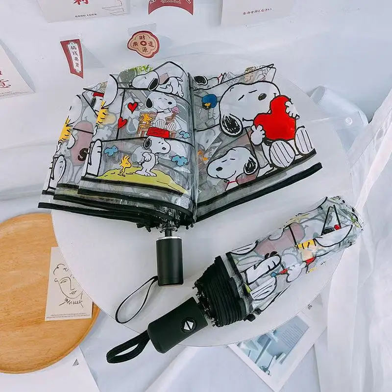 Snoopy cartoon creative automatic umbrella two-dimensional animation peripheral transparent 3 folding umbrella gift