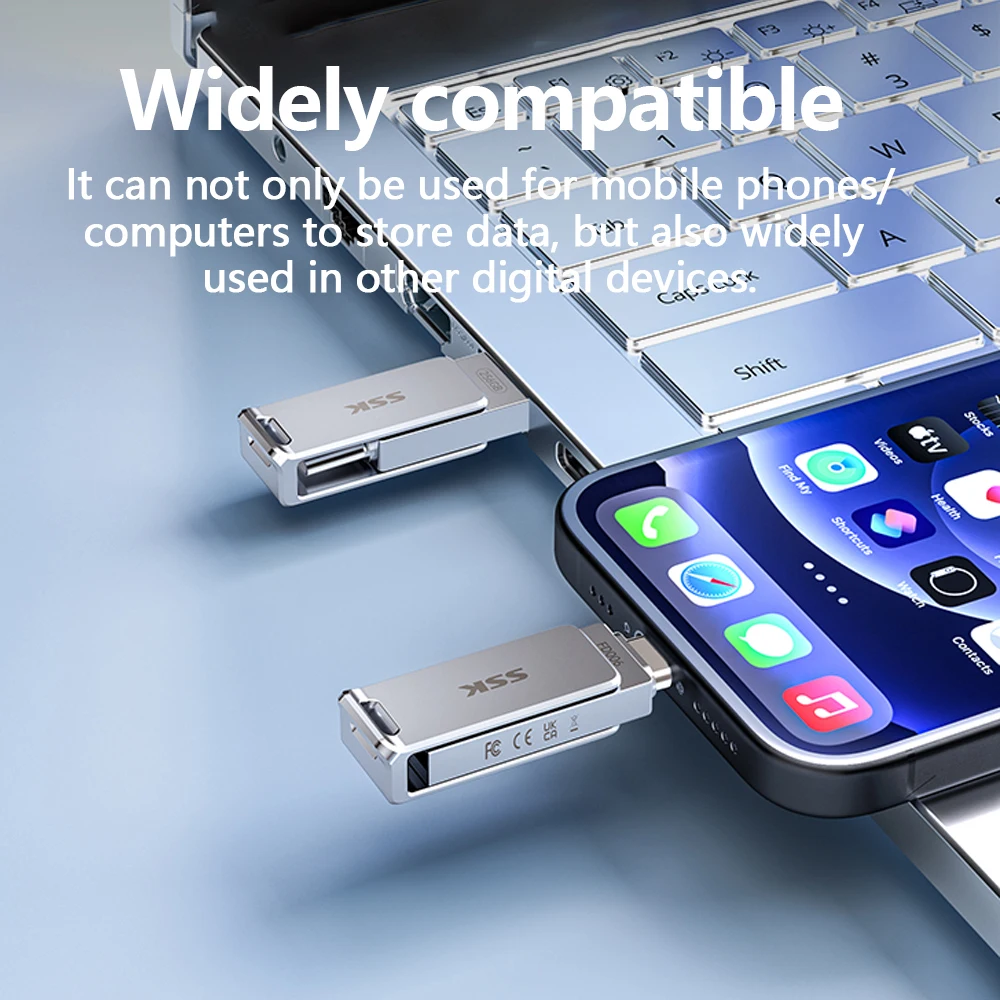 SSK Metal USB 3.2 Pen Drive USB Stick High Speed Transfer Type-c 2-In-1 Portable SSD Pendrive Cle U Disk Flash Drive Memoria