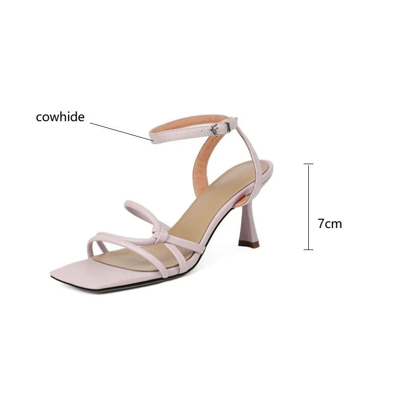 New Summer Sandals Cow Leather Sandals Casual French Square Toe High Heels Sandals for Women Zapatos De Mujer Handmade Stiletto