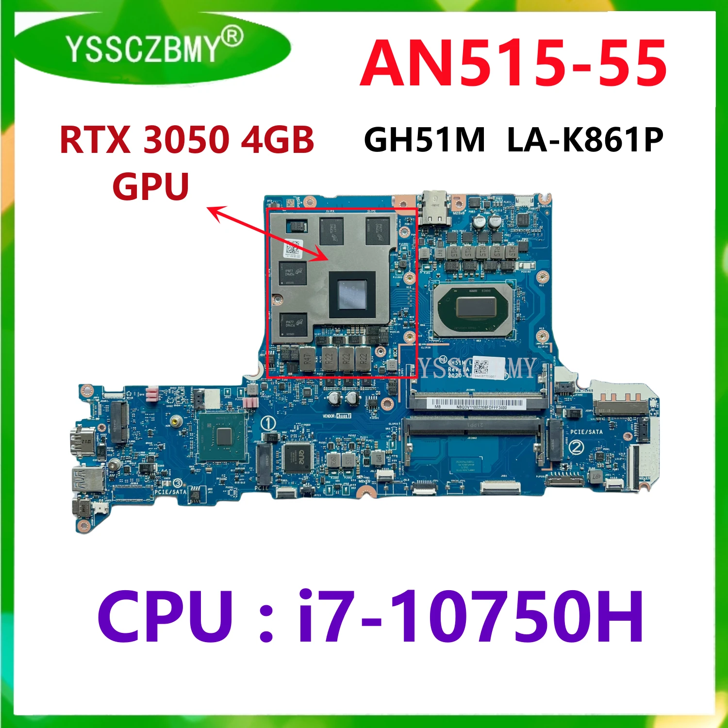 GH51M LA-K861P Mainboard For Acer Nitro 5 AN515-55 Laptop