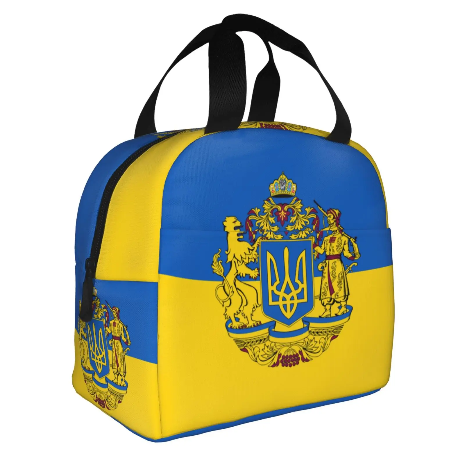 The National Flag and Emblem of Ukraine Lunch Tote Bag Insulated Leakproof Lunch Box Container with Front Pocket for Girls Boys
