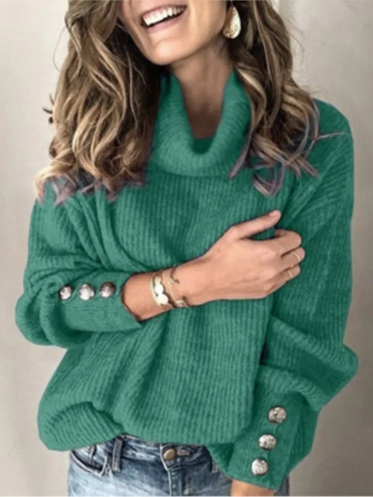 Autumn Winter Women Solid Top Sweater Fashion Turtleneck Long Sleeve Casual Loose Elegant Female Holiday Tops Sweaters New