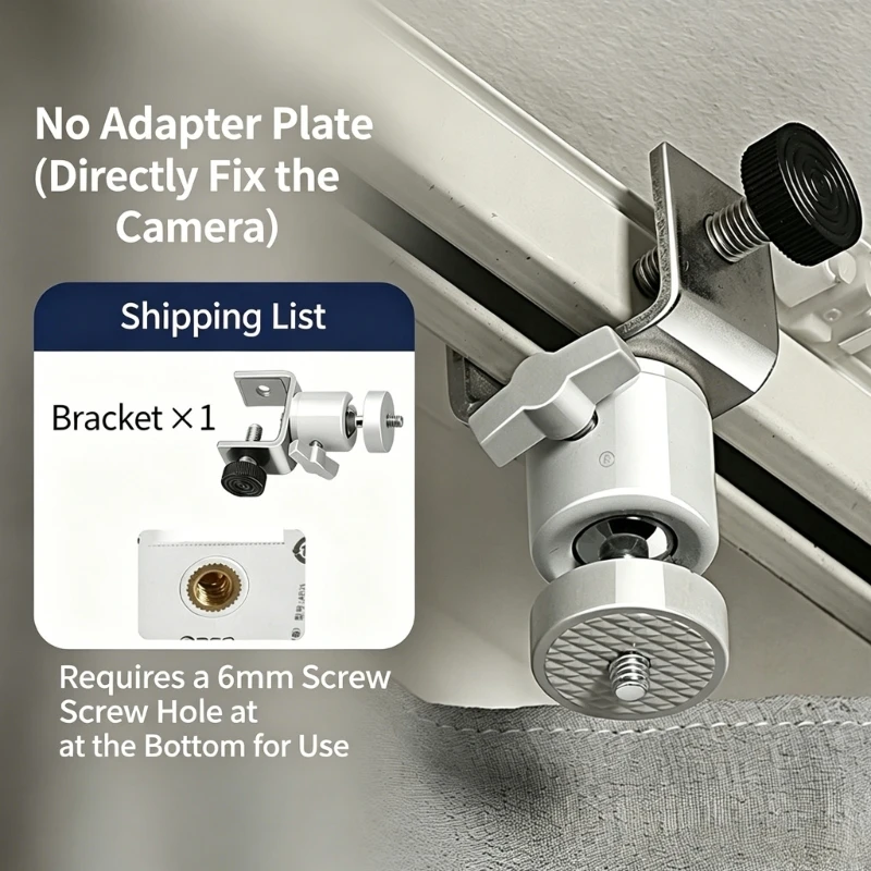 Concealed Camera Mount 1/4 Inch Screw Home Security Monitoring Bracket White Metal Plastic for Curtain Track Clamp Fixed K1KF