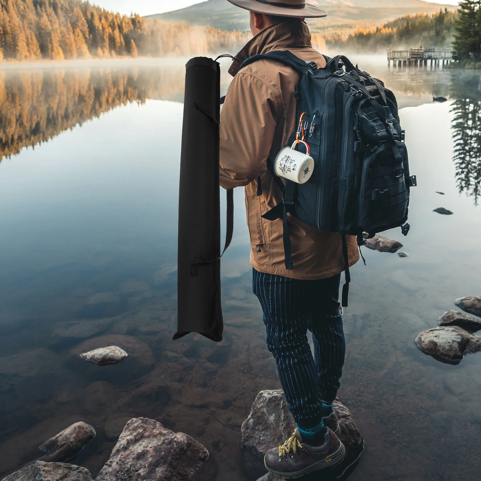 

2pcs Waterproof Hiking Poles Storage Bag Adjustable Alpenstocks Holder Compact Carry Pouch For Trekking Walking Camping Black