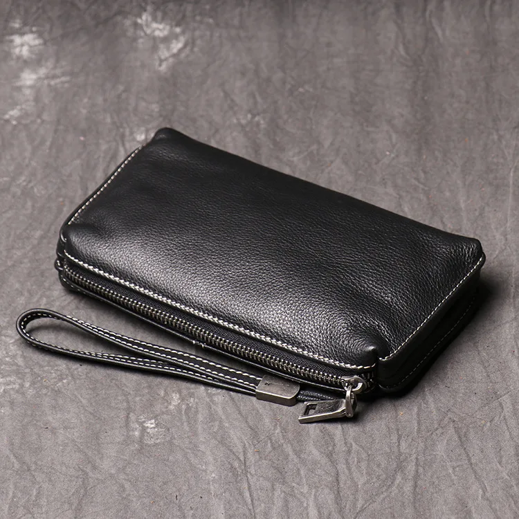 YETTIES Vintage Men Clutch Bags Genuine Leather Casual Long Wallet Brown Credit Card Holder Small Phone Bag High Quality Purses