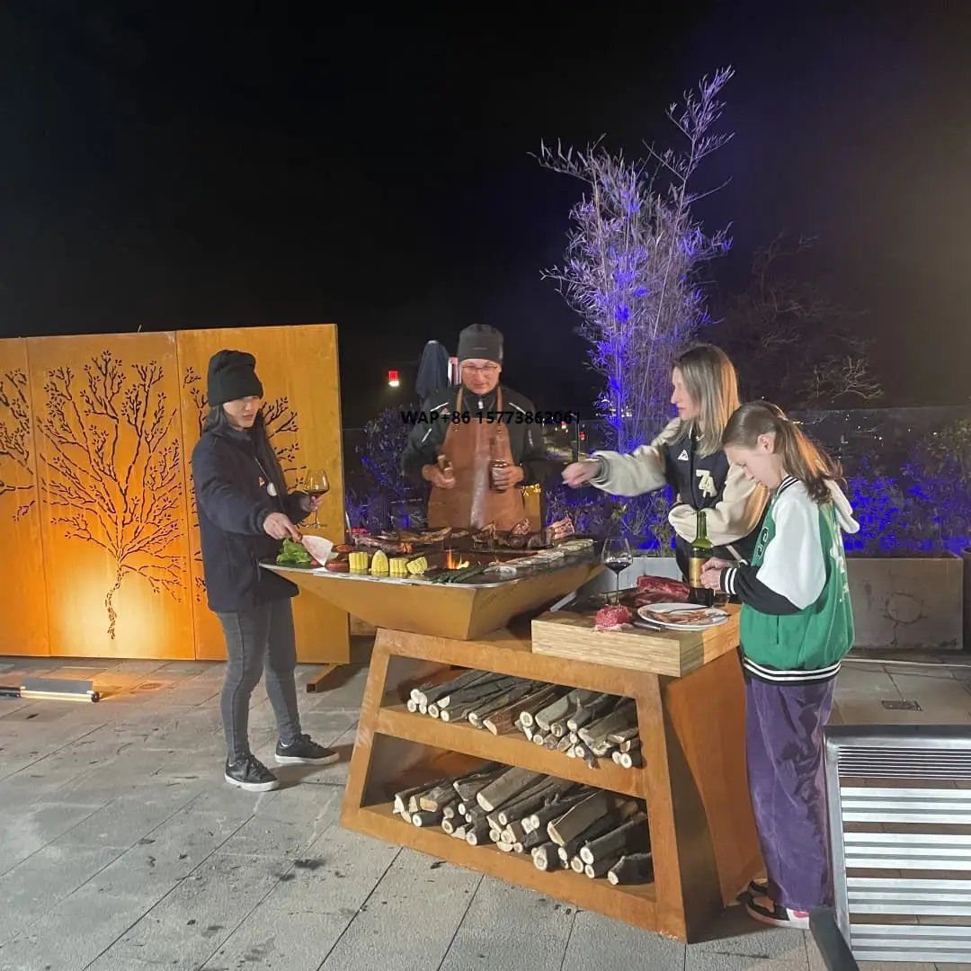 Corten Steel BBQ Grill for Outdoor Camping  BBQ Grill Manufacturer Steel Wood Burning BBQ Grill for Outdoor Cooking