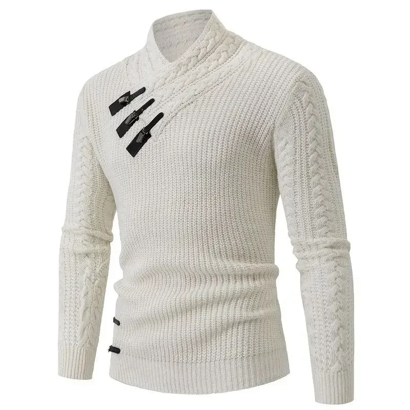 

2023 Half High Necked Men's Sweater Autumn and Winter Slim Fit Long Sleeved Knitted Sweater Sweater Sweater