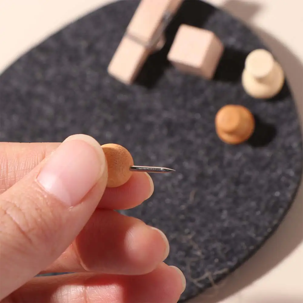 114Pcs Decorative Wood Push Pins Wooden Various Style Drawing Thumb Tacks with Storage Box Fixing Photos Cork Board Thumbtack