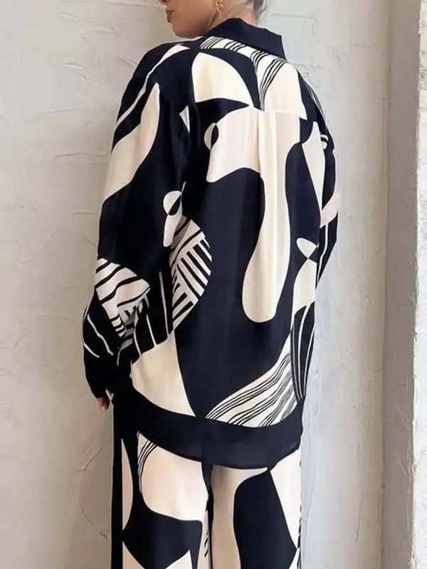 Moda impra manga longa calças cridas estilo casa casual verão conjunto f com decote em v botão tecido de poliéster