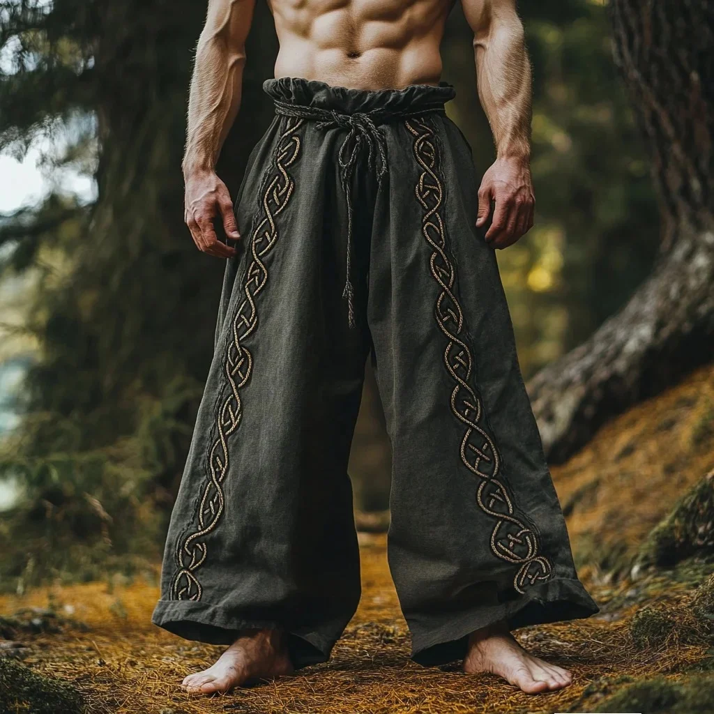 Men's Viking retro Nordic Tree of Life Celtic knot 3D printed autumn casual straight leg pants summer beach pants