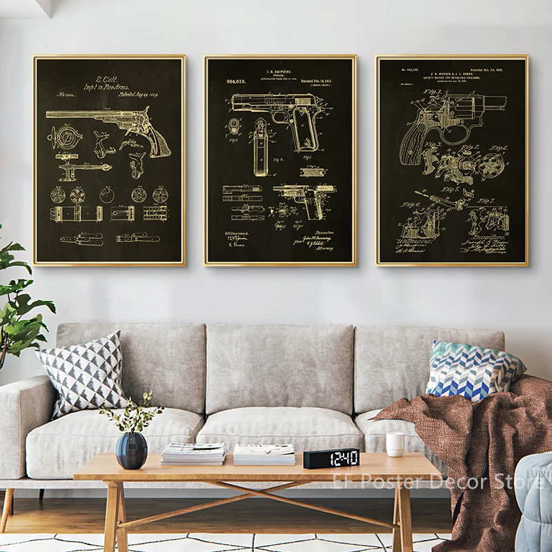 Gun Studies Posters Pistol/Rifle/Revolver Poster Home Room Club Decor Aesthetic Painting Handgun Vintage Prints Art Wall Picture