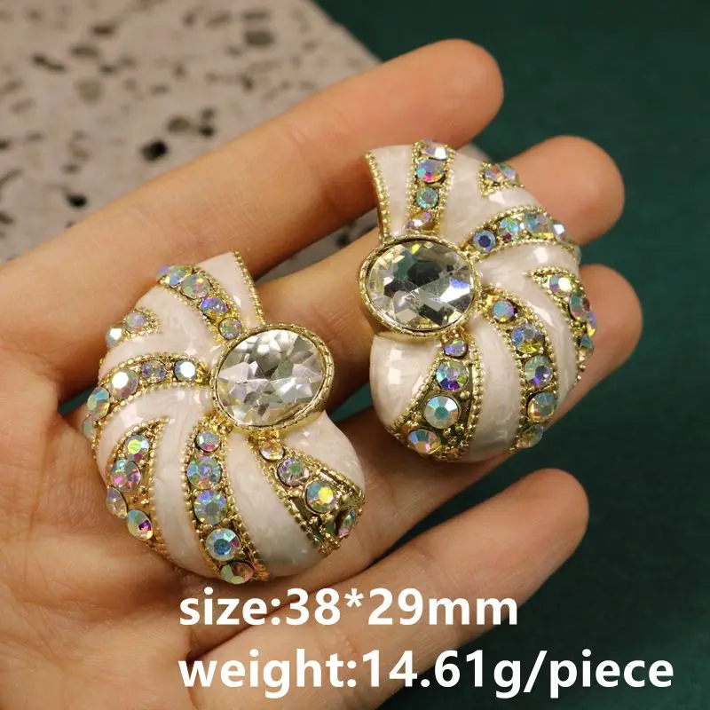 Statment White Enamel Symmetrical Earrings Exaggerate Party Jewelry Rhinestone Accessories