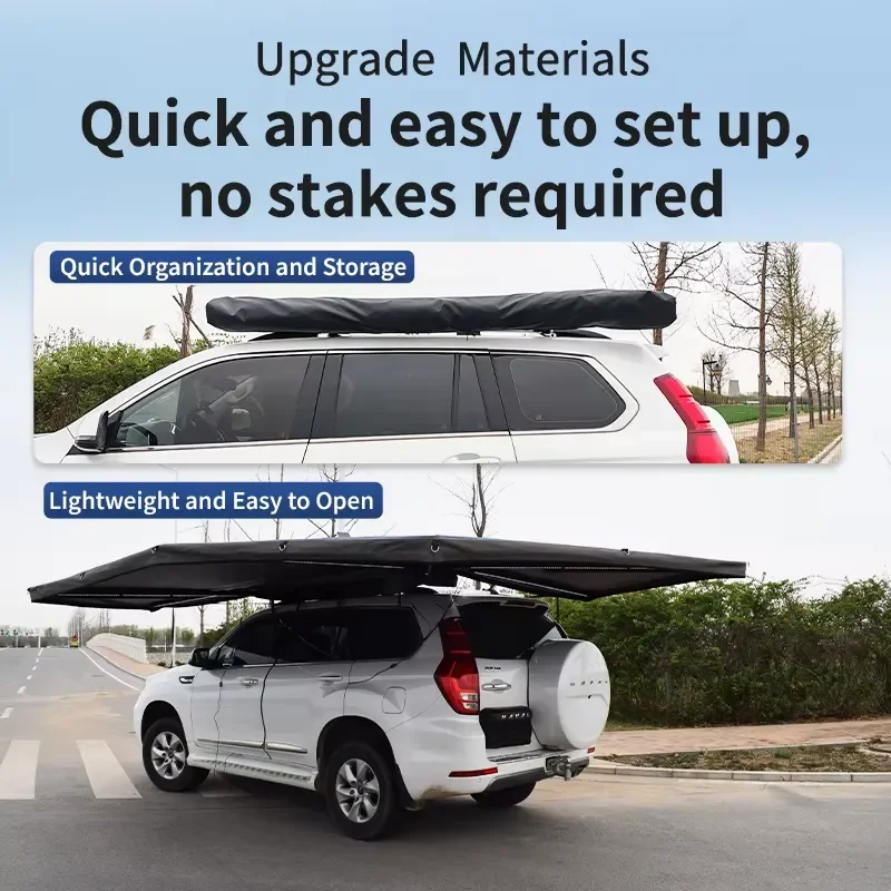 Retractable Waterproof Camping Sunshade Canopy 4x4 Offroad Vehicle Side 180+270 Degree Car Side Awning with LED Light