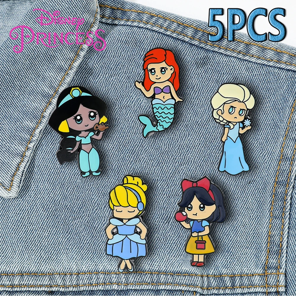 Disney Princess Enamel Pin Cartoon Mermaid Snow White Elsa Badge Decorative Backpack Clothes Lapel Brooch Jewelry Accessories