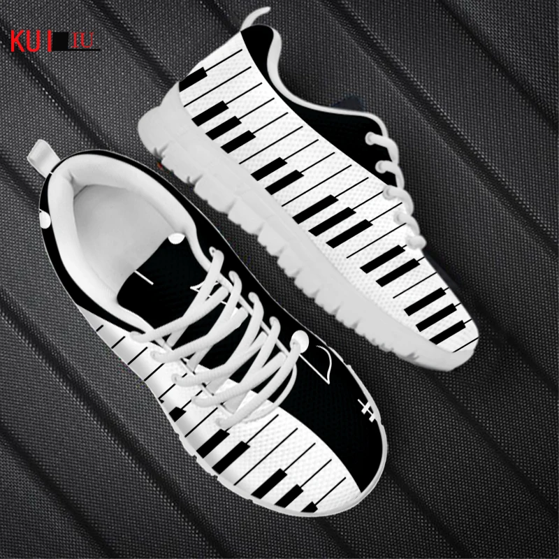 KUILIU Musical Notes Print Women Flat Sneakers Breathable Shoes Autumn Designer Custom Outdoor Air Mesh Footwear Dropshipping