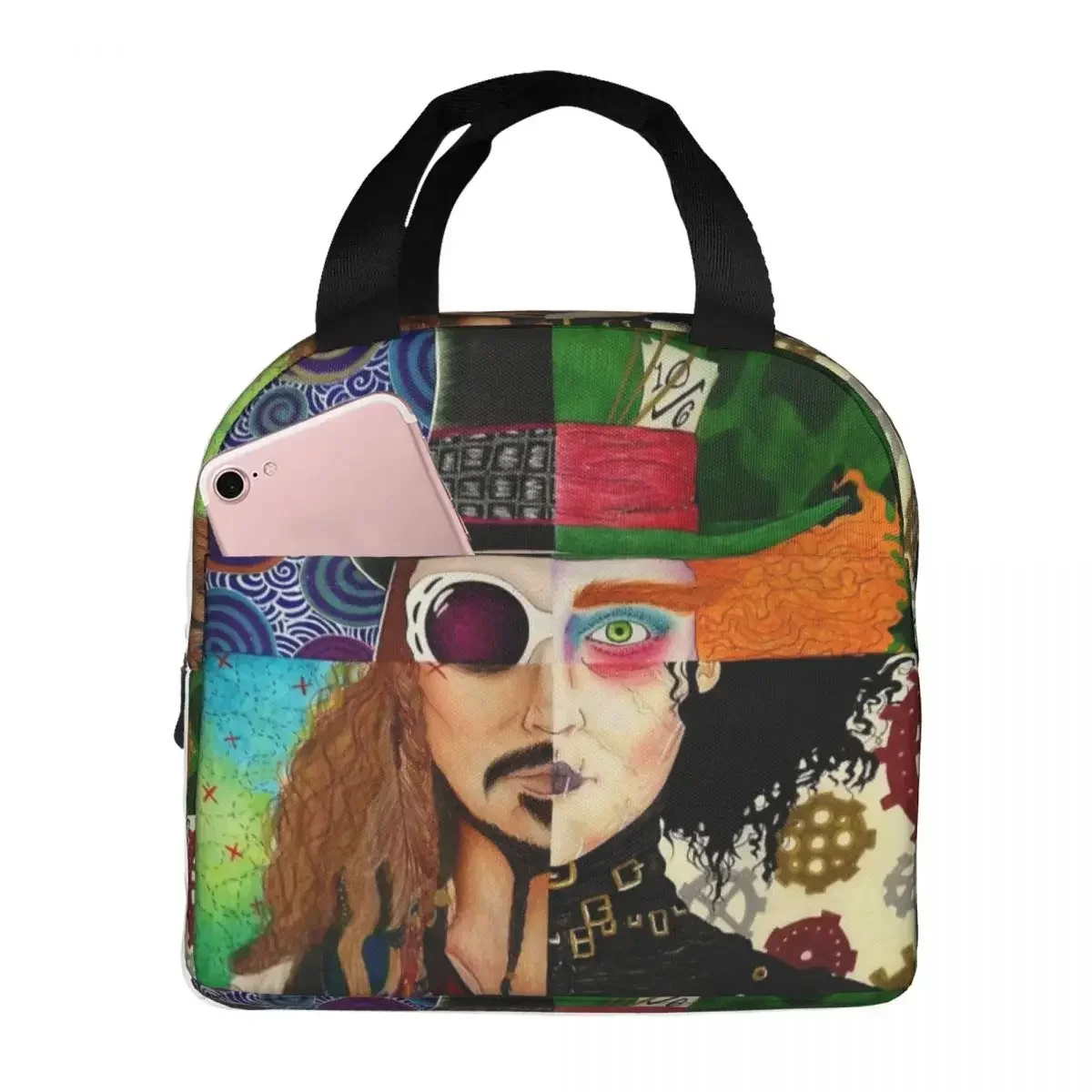 Johnny Depp Character Collage Insulated Lunch Bags Resuable Picnic Bags Thermal Cooler Lunch Box Lunch Tote for Woman Work Kids