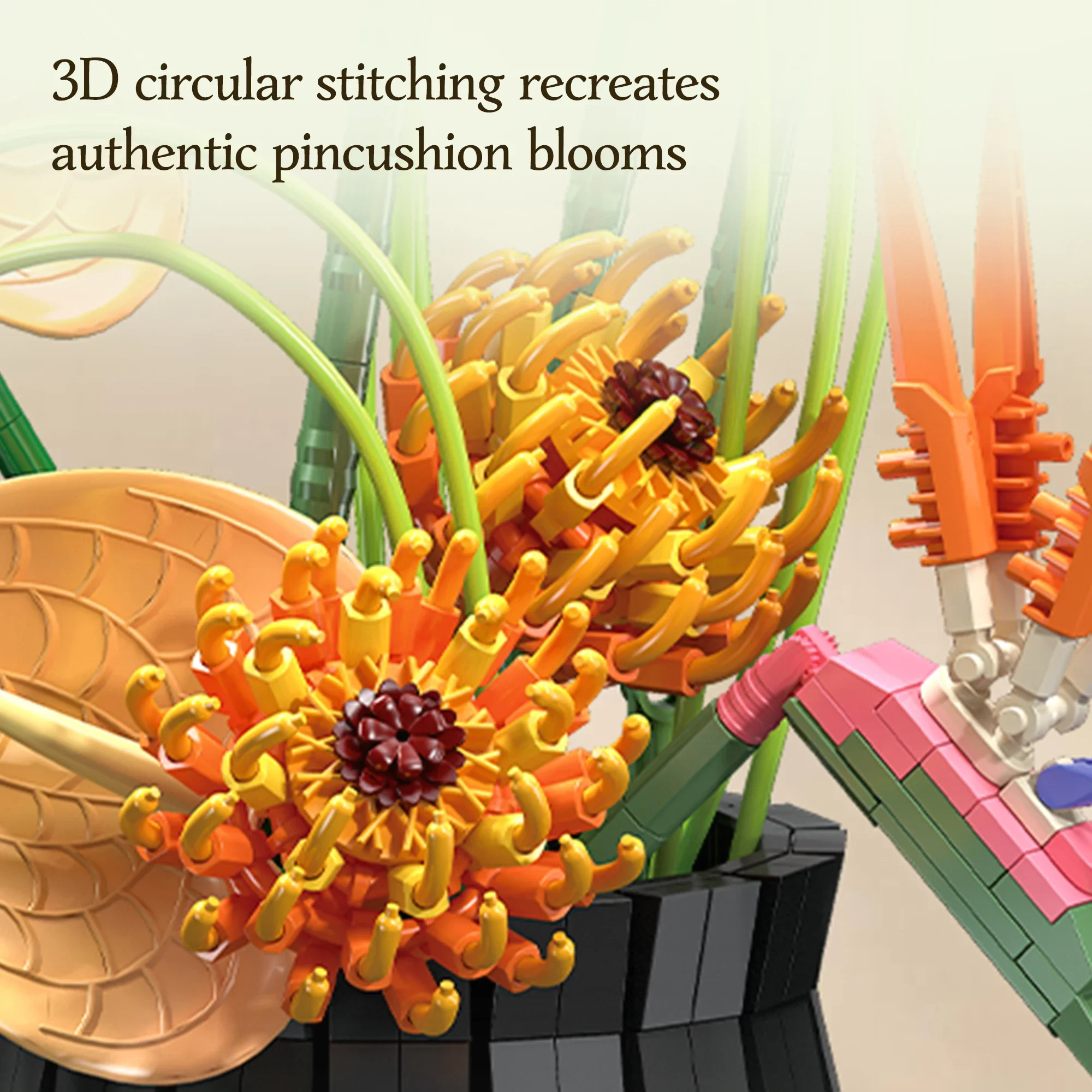 796-teiliger Paradiesvogel-Baustein-Bausatz, Ewige Blumen-Dekoration, Puzzle-Spielzeug, Romantisches Feiertagsgeschenk, Eleganter Schreibtisch-Akzent für Mädchen – Detail 6