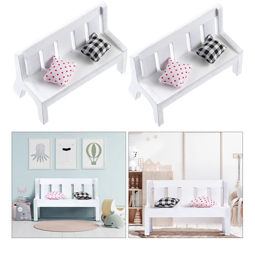 2-set mini-meubels klein bankje decor voor poppenhuis simulatie accessoires micro landschap scène prop mini-ornament