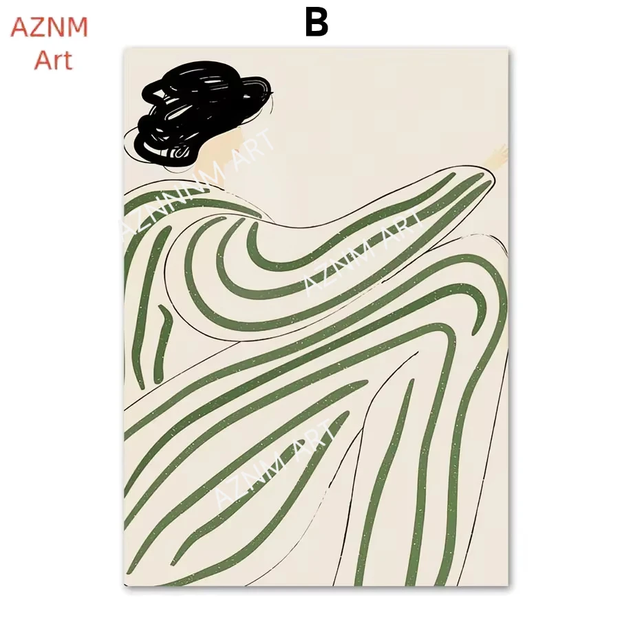 Bauhaus Curve Girl Ausstellung Moderne Geometrische Minimalistische Wandkunst Leinwandgemälde Poster für Wohnzimmer Moderne Heimdekoration